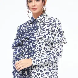 Kibo Blue Crepe printed Shirt-image-12