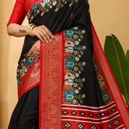 Saree Mall Black Silk Self Saree with Blouse Piece image 4