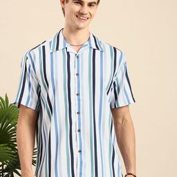 Mast & Harbour Men Striped Cuban Collar Relaxed Fit Casual Shirt-picture-19