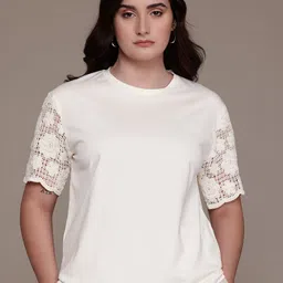 MANGO Crochet Sleeve Pure Cotton Top image 4