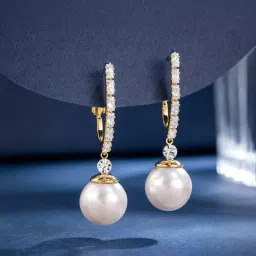 Peora Gold Plated Cubic Zirconia & Pearl Fancy Hoop & Drop Earrings-picture-11