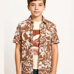 Charchit Boys Brown Floral Print Comfort Fit Shirt-picture-31