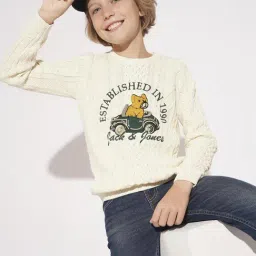 Jack & Jones Junior Cream Cotton Regular fit Self Design Sweater image 4