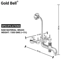 Gold Bell Flora Heavy Brass 3 In 1 Wall Mixer Set, 3-1-round-flora image 2