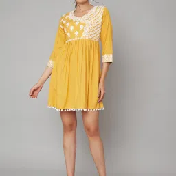 KOI SLEEPWEAR Yellow Embroidered Dress image 4