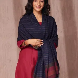 Fabindia Navy Blue Wool Regular Fit Woven Shawl-picture-38