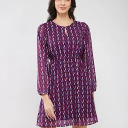 Fablestreet Purple Geometric Mini Dress-image-20