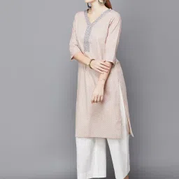 Melange by Lifestyle Peach Cotton Embroidered Kurta image 4