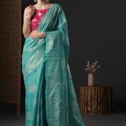 Saree Mall Green Woven Saree With Unstitched Blouse-image-65