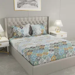 Raymond Home Shubham Blue 120 TC Cotton King Bedsheet with 2 Pillow Covers-picture-26