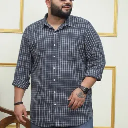 John Pride Navy Blue Cotton Checked Shirt-picture-23