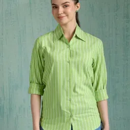 House of Mira Green Cotton Striped Shirt-image-66