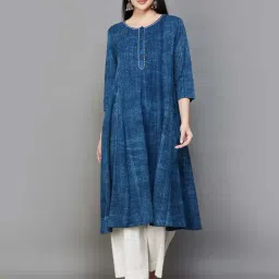 Melange by Lifestyle Blue Cotton Printed A Line Kurta-image-47