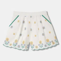 Blue Giraffe Kids White Cotton Embroidered Shorts-picture-37