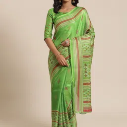 Saree mall Green & Red Printed Saree image 1