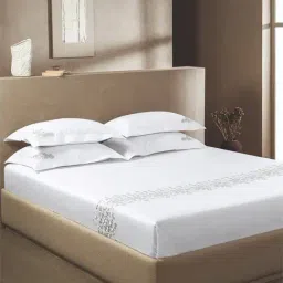 Sansaar White Cotton Floral 210 TC Double Bedsheet with 2 Pillow Covers-picture-14