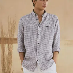 Andamen White & Black Linen Regular Fit Checked Shirt-picture-36