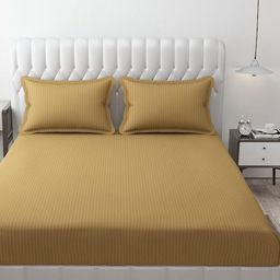 RF RELAXFEEL Beige Striped 220 TC King Bedsheet with 2 Pillow Covers-picture-42