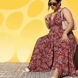 Berrylush Curve Women Floral Print Shoulder Straps Maxi Dress image 1