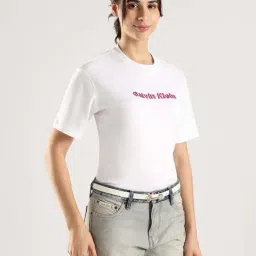 Calvin Klein Jeans White Cotton Regular Fit Logo Printed T-Shirt image 4