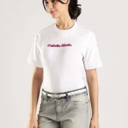 Calvin Klein Jeans White Cotton Regular Fit Logo Printed T-Shirt image 3