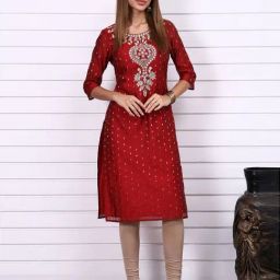 Aurelia Red Regular Fit Embroidered Kurta-picture-29