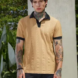 Campus Sutra Brown Polycotton Regular Fit Textured Polo T-Shirt-image-90