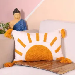 STITCHNEST Orange Polycotton Hand Crafted Embroidered Bohemian Rays Cushion Cover-picture-47