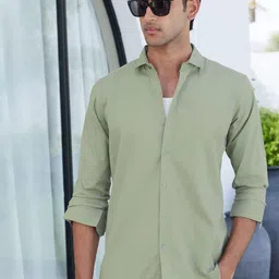 Zeyo Men Relaxed Fit Solid Spread Collar Cotton Casual Shirt-picture-21