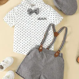 INCLUD Boys Polka Dot Printed Shirt Collar Shirt With Elasticated Suspender Shorts And Hat-picture-18