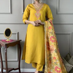 RUNAYA NX Women Ethnic Motifs Embroidered Kurta with Trousers & Dupatta-picture-14