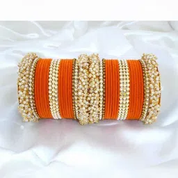LLL FASHION Orange Glass Artificial Stones & Beads Bangle image 1