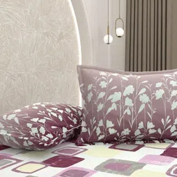 Pure Decor Purple Floral Printed 260 TC Cotton Queen Size Bedsheet Set 2.28 m x 2.54m-picture-25