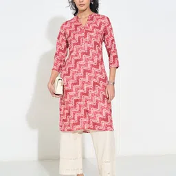 RANGMANCH BY PANTALOONS Ethnic Motifs Printed Thread Work Mandarin Collar Straight Kurta-image-82