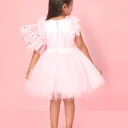 BAESD Girls Conversational Printed Flutter Sleeve Fringed Fit & Flare Above Knee Dress image 4