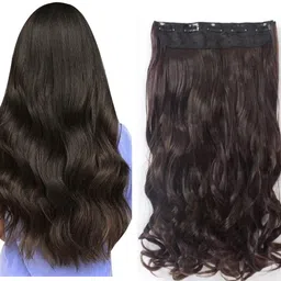 beatstock Brown Color Wavy, Curly Hair Extension For Women 5 clip, 22 inch in New Texture Synthetic Fiber image 1