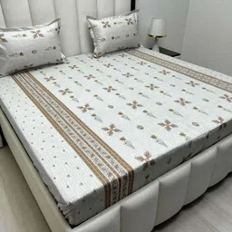 Pure Decor Grey & Brown Floral 330 TC Queen Bedsheet with 2 Pillow Covers-image-96