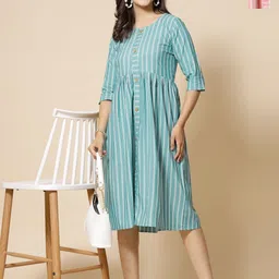 Moda Rapido Selection Of 2 Striped Round Neck A Line Pure Cotton Dress-picture-32