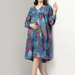 The Mom Store Floral Print Flared Sleeve Maternity A-Line Dress image 1
