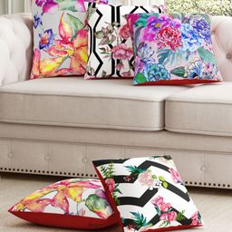 SEJ by Nisha Gupta Pack of 5 Florals Premium Cushion Covers - Black-picture-11