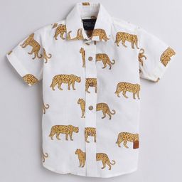 Polka Tots Jungle Theme Half Sleeves All Over Leopard Printed Shirt - White-picture-27