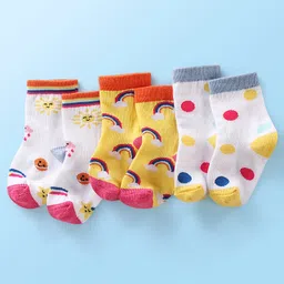cute walk by babyhug Cute Walk  By Babyhug Anti-Bacterial Ankle Length Socks Rainbow Polka Dot & Sun Design Pack Of 3- Yellow & White-picture-28