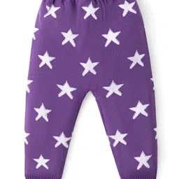 Babyhug Knit Full Length Fleece & Woollen Pant with Star Embroidery - Purple & White-picture-29