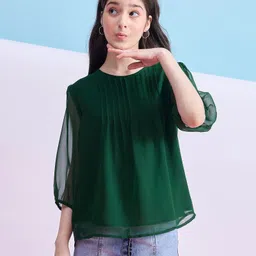 stylobug Stylo Bug Three Fourth Sleeves Solid Top - Green-picture-21