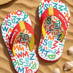 Pine Kids Slip On Flip Flops with Text Print - White & Red-picture-28