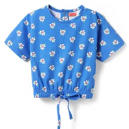 Babyhug Cotton Knit Half Sleeves Top with Floral Print - Blue-picture-22
