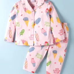 Smarty Girls Cotton Knit Co-ords Night Suit with Ice Cream Print - Pink-image-29