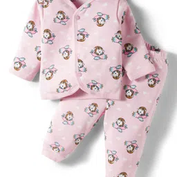 Little Darlings Fleece Knit Full Sleeves Winter Wear Co-ords Night Suit With Vehicle Print - Pink-picture-31