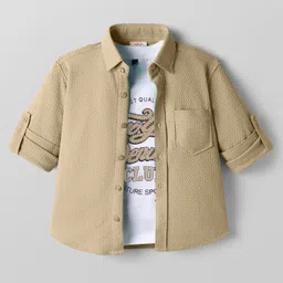 Rikidoos Full Sleeves Textured Shirt With Typography Printed Tee Set - Fawn & White-picture-38
