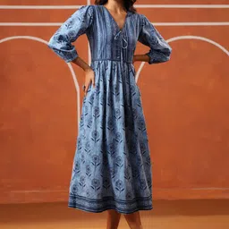 Jaipur Morni Women Floral Printed Pure Cotton Flared Maxi Ethnic Dresses image 1